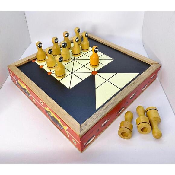Handmade Peruvian Wood Game Set – 3-in-1: Solitaire, Wolf & Sheep, Ludo Game - Picture 3 of 8